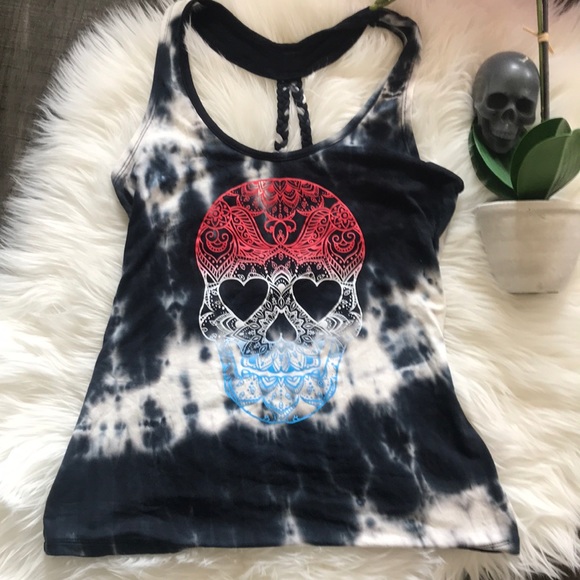 No Boundaries Tie Dye Skull Braided Tank - Picture 3 of 11